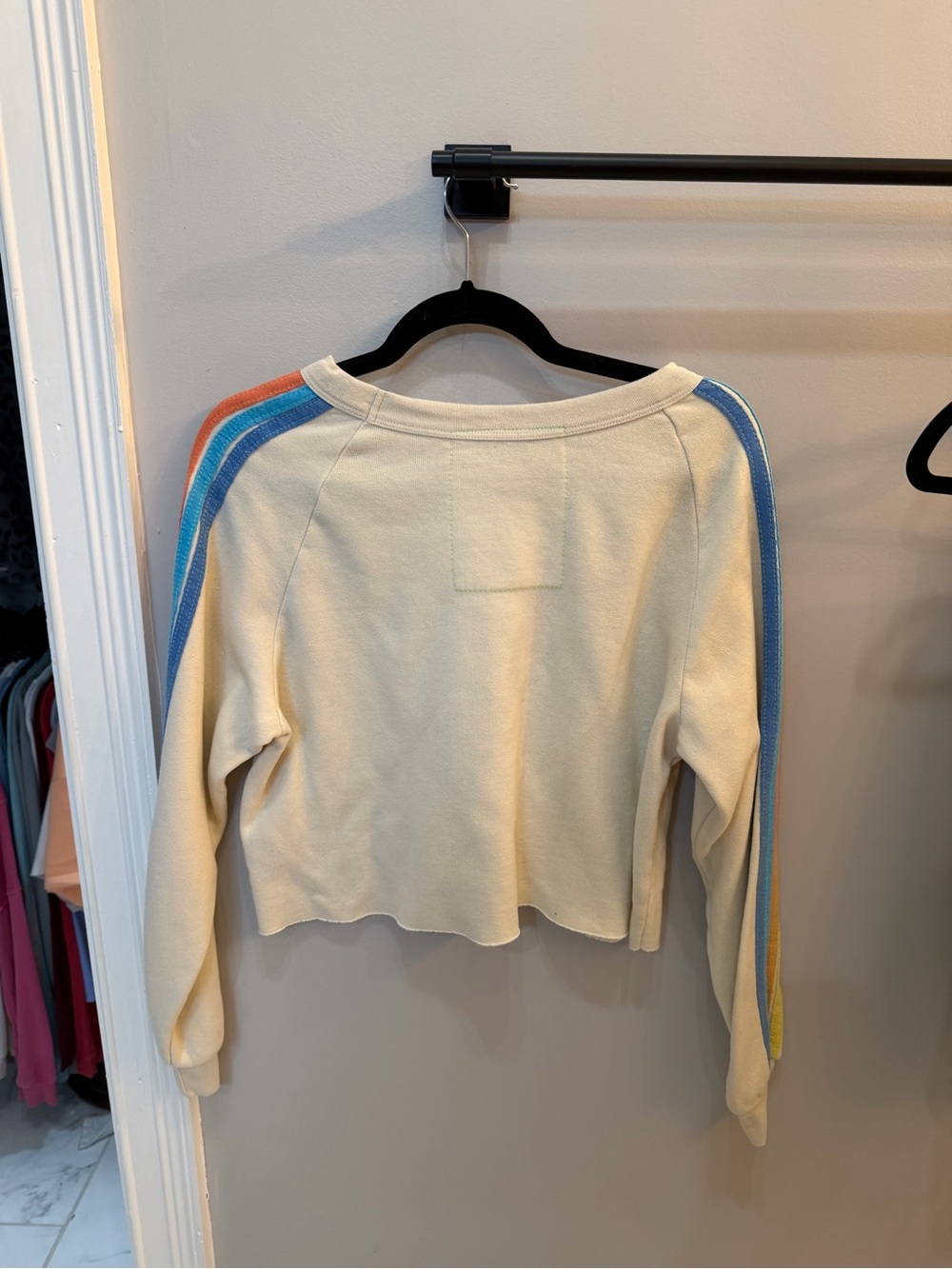Aviator Nation Cream Rainbow Stripe Crop Sweatshirt & Joggers - Picture 3 of 6